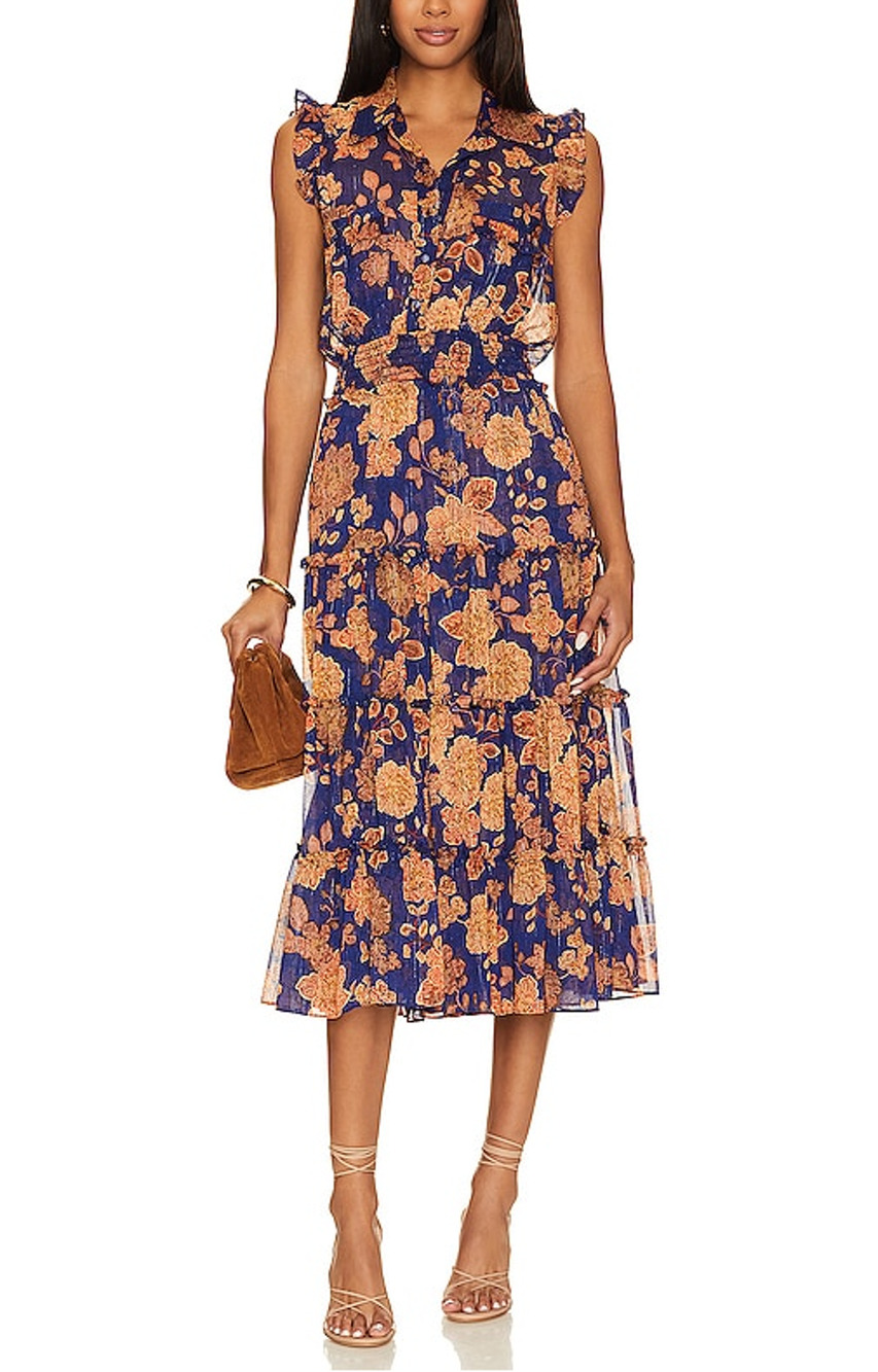 Misa Los Angeles Floral Blue Tina Dress Size S